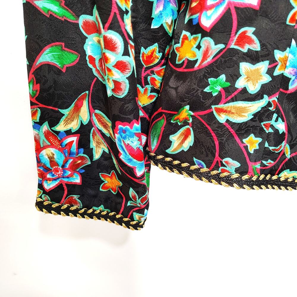 Vintage Maggy London Womens 8 Blazer Jacket Silk Multicolor Floral Bright 80s - Picture 7 of 13